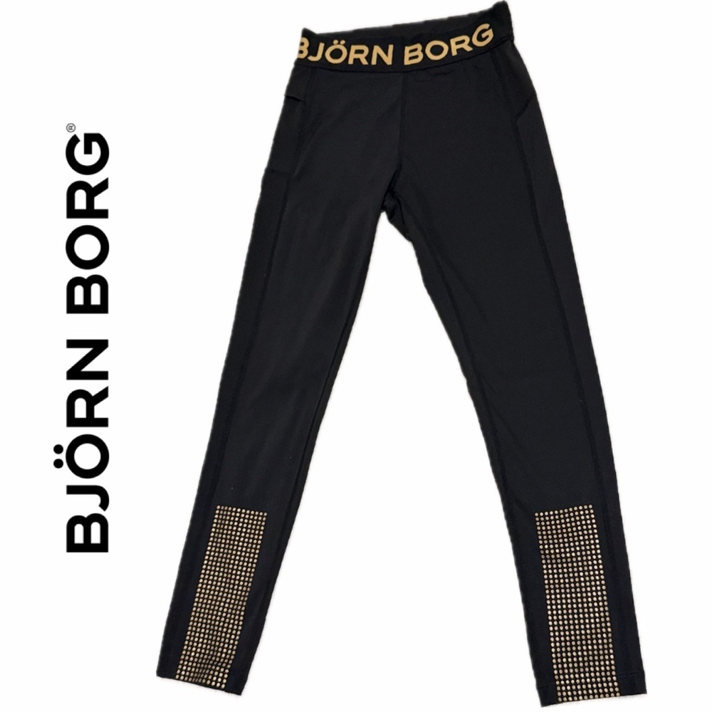 Bjorn Borg 7/8 Leggings High Waist 23’ Black/Gold Sz 6 Running Yoga Athletic